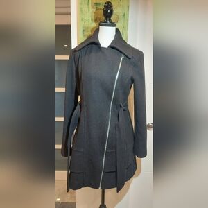 Guess Women's Charcoal Trench Coat with Diagonal Zipper